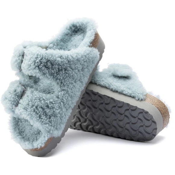 Birkenstock Arizona Teddy Big Buckle Shearling, Faded Aqua, Narrow Fit - Picture 6 of 9